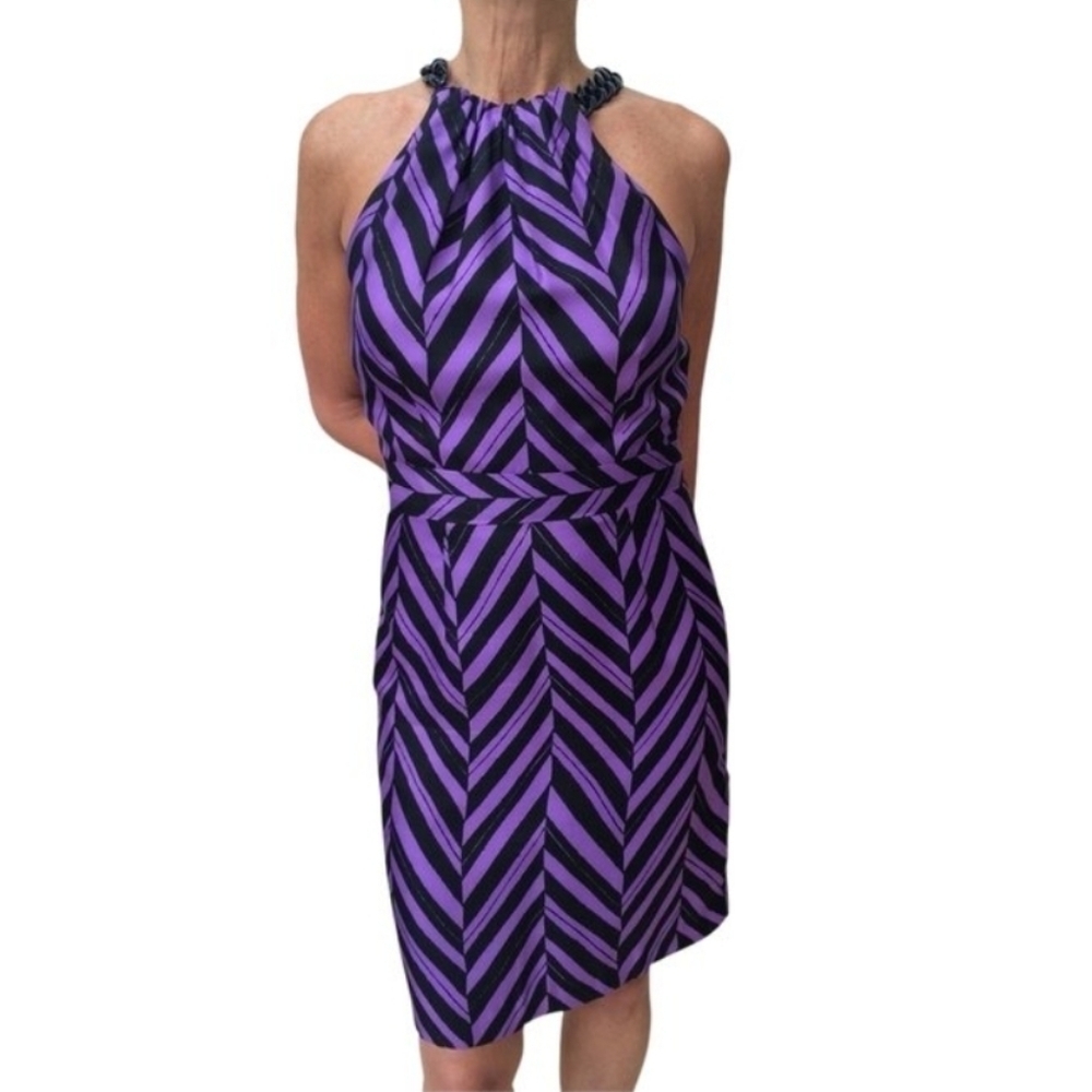 Milly of New York silk purple striped halter dress size 4